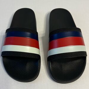 Gucci WEB RUBBER Slides IN BLACK Blue / Red & White Sandals‎ men’s UK size 6